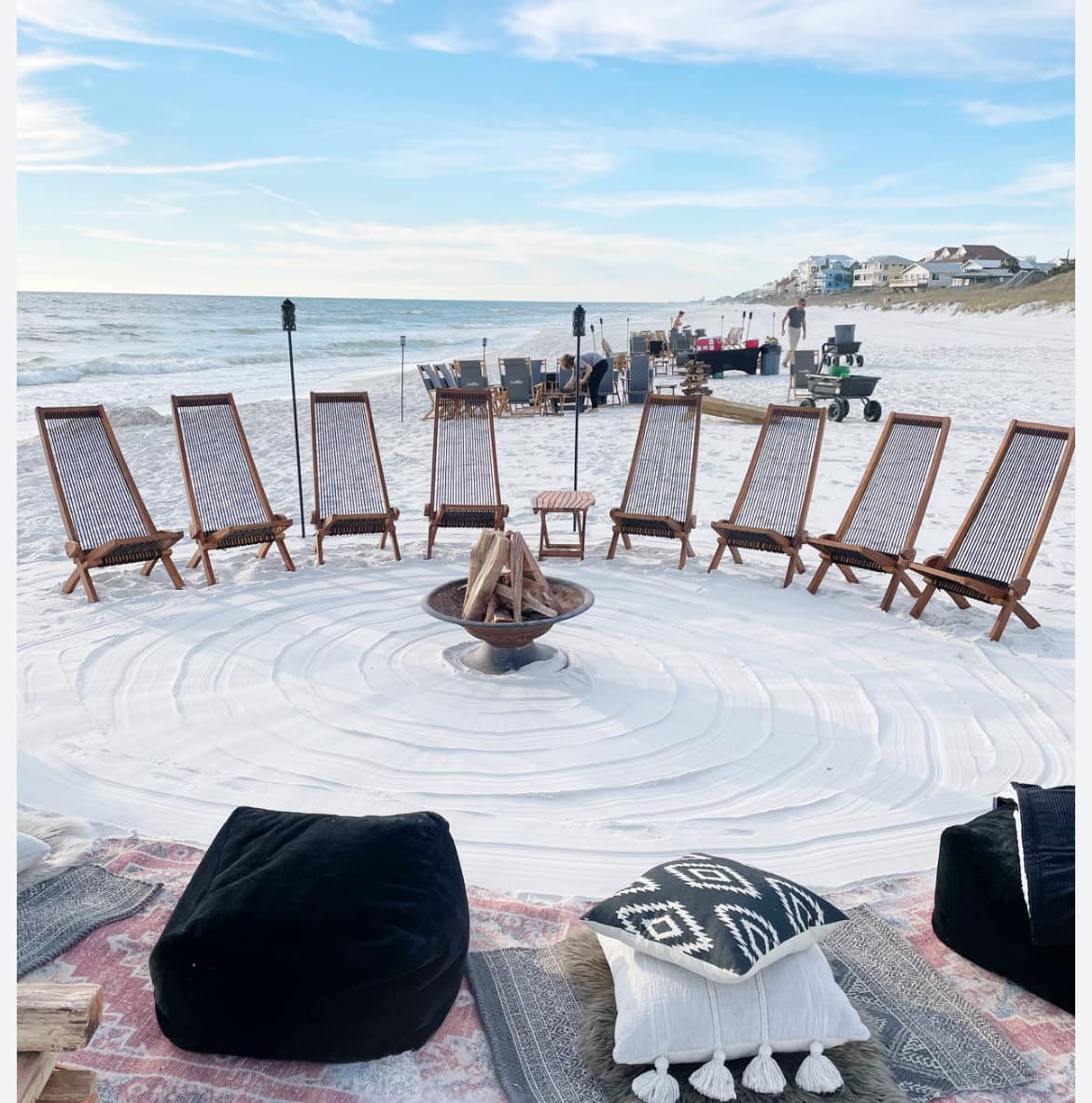 Beach fire circle setup — Geni Concierge Panama City Beach